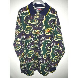 Vintage Tommy Hilfiger Golf All Over Print Long Sleeve Polo Shirt Mens XL USA
